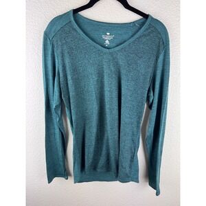 SEGMENTS 100% Merino Wool Long Sleeve V Neck Knit Top Teal Size M  Base Layer